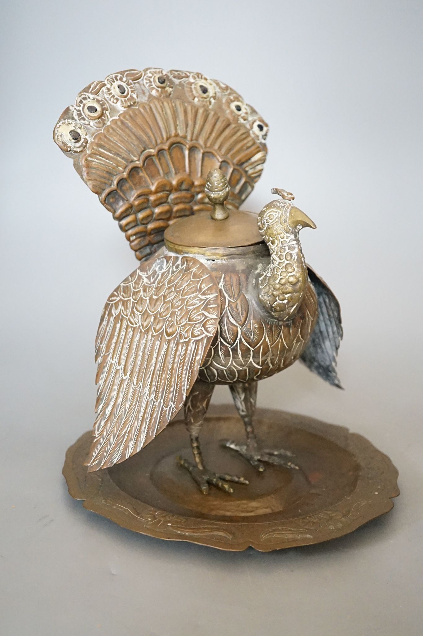 An ornate colonial Peruvian turkey censer, with cover, 28cm